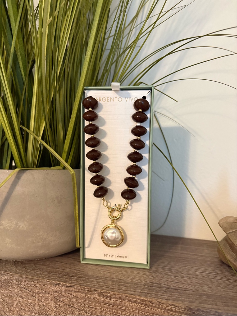 Argento Vivo Chocolate Brown Beaded Necklace with Gold Pearl Accent